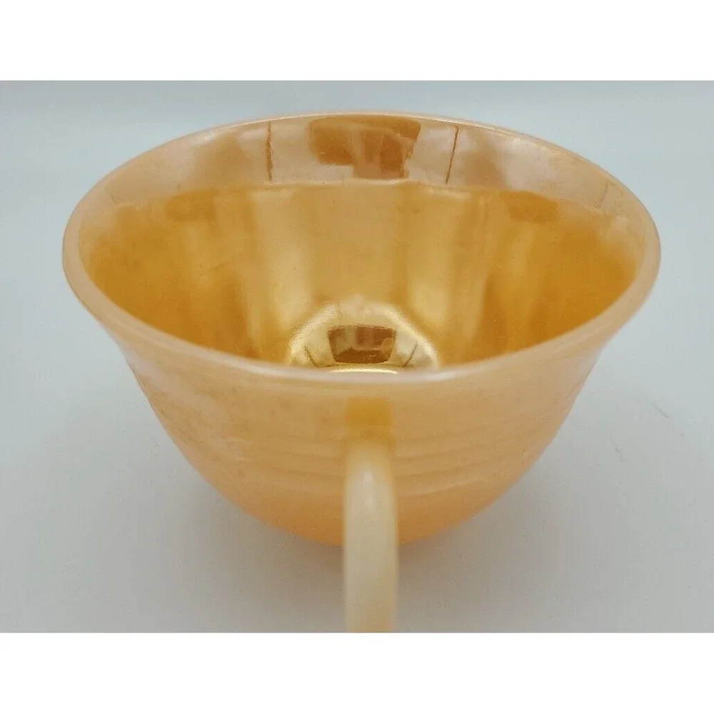 Vintage Fire King‎ Ware Lusterware Milk Glass Peach 3-Band Orange Coffee Tea Cup